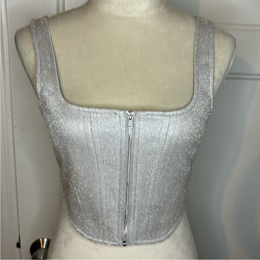 Wayf Shimmery Metallic Taupe Zip Skirt